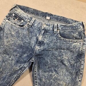 True Religion Jeans Mens 40x32 (Fits 44x32) Blue Straight  Acid Wash Streetwear